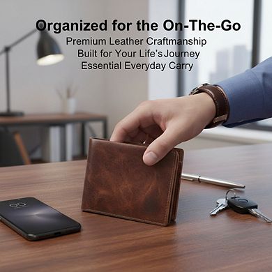 KSIZUIS Western Bifold Wallet - Soft Genuine Leather, RFID Blocking with Flip ID & 11 Card Slots