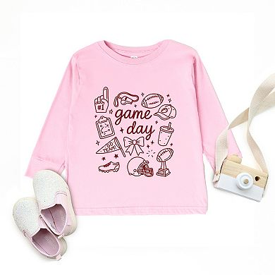 Game Day Football Sketched Collage - Toddler Long Sleeve Graphic Tee