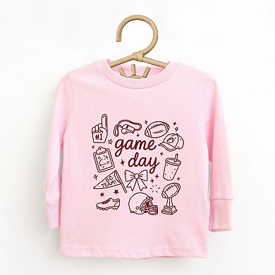 Game Day Football Sketched Collage - Toddler Long Sleeve Graphic Tee