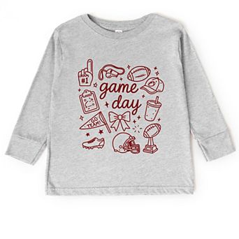 Game Day Football Sketched Collage - Toddler Long Sleeve Graphic Tee