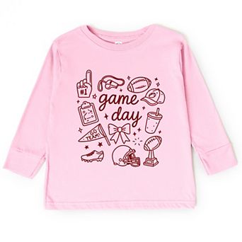 Game Day Football Sketched Collage - Toddler Long Sleeve Graphic Tee