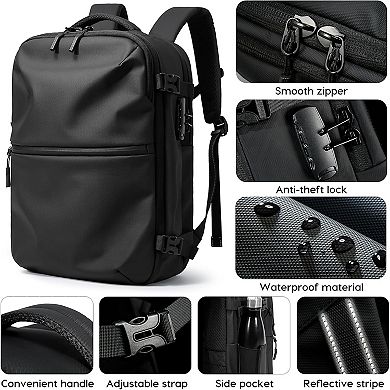 AKSZRI Travel Backpack with TSA Lock - Holds 15.6" Laptop, Flight Approved & Anti-Theft