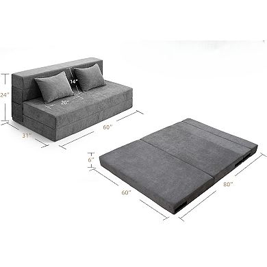 AKSZRI Folding Sofa Bed-Memory Foam Sleeper Chair, Queen Size Fold-Out Futon
