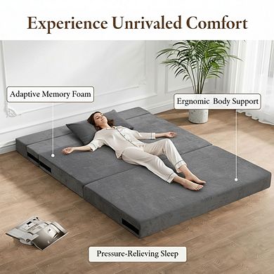 AKSZRI Folding Sofa Bed-Memory Foam Sleeper Chair, Queen Size Fold-Out Futon