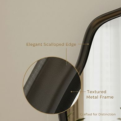 KSIZUIS Scalloped Edge Round Mirror - 24" Black Textured Metal Frame with Tempered Glass