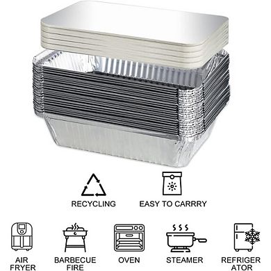 Great Ambitions 50-Pack 8.5"x6" Aluminum Pans with Lids, Disposable Takeout Containers