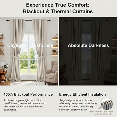 KSIZUIS Professional Blackout Linen Curtains - 108” Long Thermal Insulated Set, Back Tab/Rod Pocket