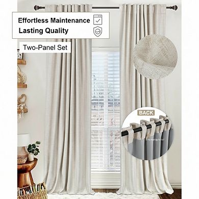 KSIZUIS Professional Blackout Linen Curtains - 108” Long Thermal Insulated Set, Back Tab/Rod Pocket