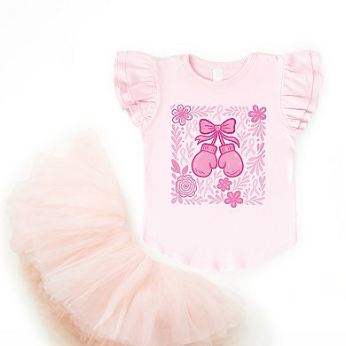 Breast Cancer Boxing Gloves - Flutter Sleeve Graphic T-Shirt