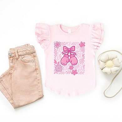 Breast Cancer Boxing Gloves - Flutter Sleeve Graphic T-Shirt