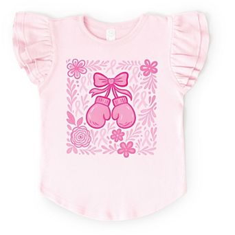 Breast Cancer Boxing Gloves - Flutter Sleeve Graphic T-Shirt