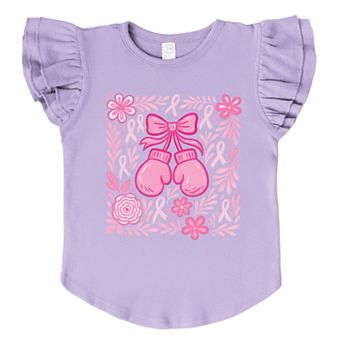 Breast Cancer Boxing Gloves - Flutter Sleeve Graphic T-Shirt