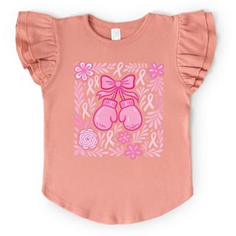 Breast Cancer Boxing Gloves - Flutter Sleeve Graphic T-Shirt