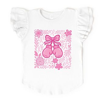 Breast Cancer Boxing Gloves - Flutter Sleeve Graphic T-Shirt