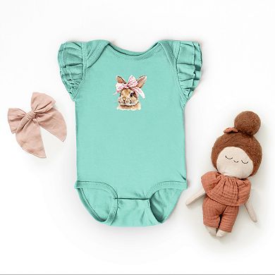 Watercolor Coquette Bunny - Baby Flutter Sleeve Bodysuit