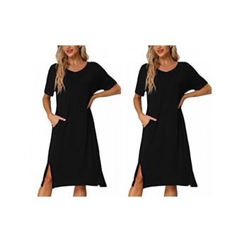 2 Packs Women's Short Sleeve T-shirt Dress Nightshirt Nightgown Basic Sleepwear Midi Shirtdress