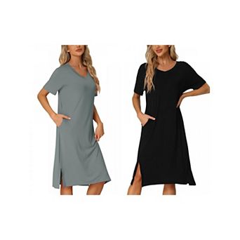 2 Packs Women's Short Sleeve T-shirt Dress Nightshirt Nightgown Basic Sleepwear Midi Shirtdress