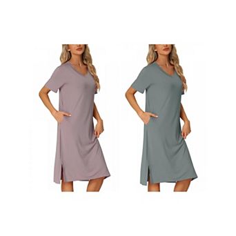 2 Packs Women's Short Sleeve T-shirt Dress Nightshirt Nightgown Basic Sleepwear Midi Shirtdress