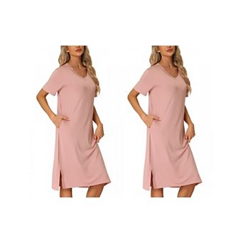 2 Packs Women's Short Sleeve T-shirt Dress Nightshirt Nightgown Basic Sleepwear Midi Shirtdress