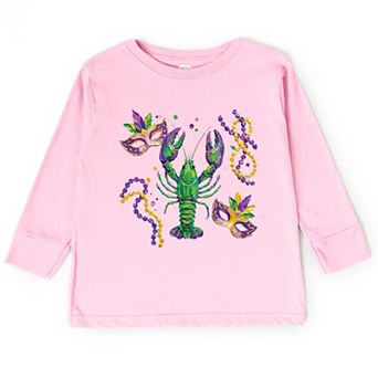 Mardi Gras Lobster Masks - Toddler Long Sleeve Graphic Tee