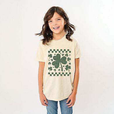 Clovers Checkered Distressed - Youth Short Sleeve Graphic T-Shirt