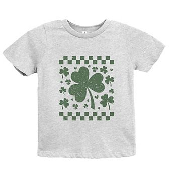 Clovers Checkered Distressed - Youth Short Sleeve Graphic T-Shirt