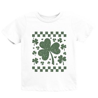 Clovers Checkered Distressed - Youth Short Sleeve Graphic T-Shirt