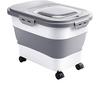 Collapsible 20-30Lbs Food Storage Container with Wheels,Airtight Lid & Scoopfor Rice,Flour,Pet Food