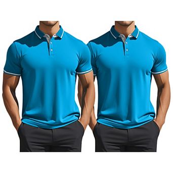 2 Packs Men's Polo Shirts Short Sleeves Classic Regular Fit Business Summer Golf Shirt