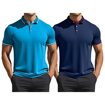 2 Packs Men's Polo Shirts Short Sleeves Classic Regular Fit Business Summer Golf Shirt