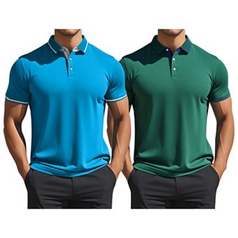 2 Packs Men's Polo Shirts Short Sleeves Classic Regular Fit Business Summer Golf Shirt