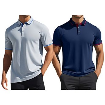 2 Packs Men's Polo Shirts Short Sleeves Classic Regular Fit Business Summer Golf Shirt