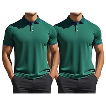2 Packs Men's Polo Shirts Short Sleeves Classic Regular Fit Business Summer Golf Shirt