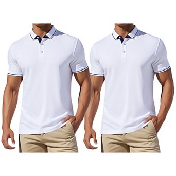 2 Packs Men's Polo Shirts Short Sleeves Classic Regular Fit Business Summer Golf Shirt
