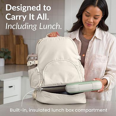 AKSZRI 2-in-1 Backpack&Insulated Lunch Bag-Lightweight, Water-Resistant, Laptop Sleeve, Bone Color