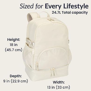 AKSZRI 2-in-1 Backpack&Insulated Lunch Bag-Lightweight, Water-Resistant, Laptop Sleeve, Bone Color