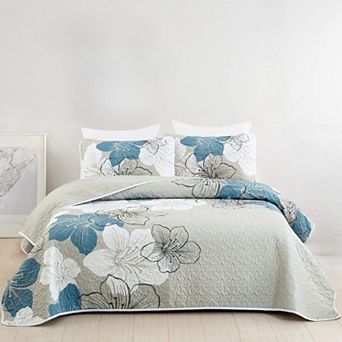 3 pc Quilt Set Queen Floral Pattern Coverlet Elegant Boho Bedspread with 2 Pillow (90"x96")