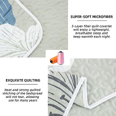 3 Pieces Quilt Set Queen Floral Pattern Coverlet Elegant Boho Bedspread with 2 Pillow (90"x96")