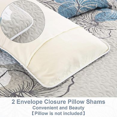 3 Pieces Quilt Set Queen Floral Pattern Coverlet Elegant Boho Bedspread with 2 Pillow (90"x96")