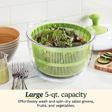Large Spin Stop Salad Spinner- Wash, Spin & Dry Salad Greens, Fruits & Vegetables, 5qt