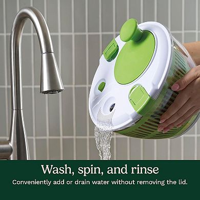 Large Spin Stop Salad Spinner- Wash, Spin & Dry Salad Greens, Fruits & Vegetables, 5qt