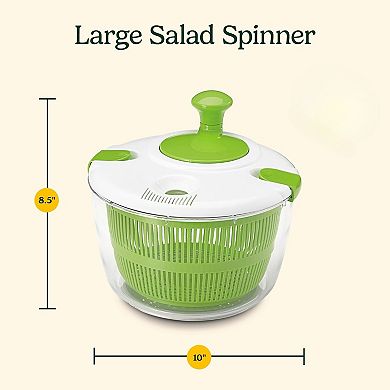 Large Spin Stop Salad Spinner- Wash, Spin & Dry Salad Greens, Fruits & Vegetables, 5qt
