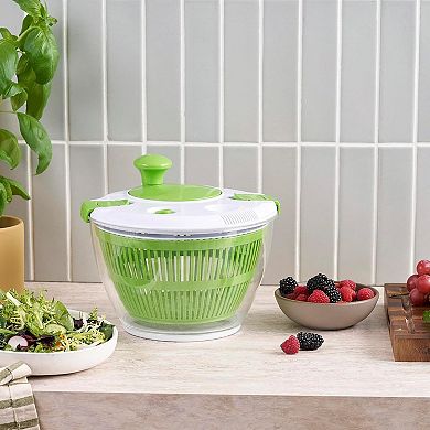 Large Spin Stop Salad Spinner- Wash, Spin & Dry Salad Greens, Fruits & Vegetables, 5qt