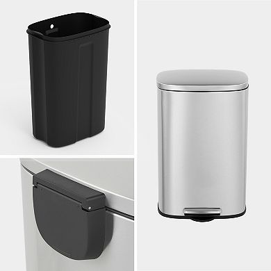13 +2.1 Gal./50+8 Liter Oval Shape Stainless Steel Step-on Trash Can for Kitchen and Bathroom