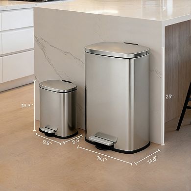 13 +2.1 Gal./50+8 Liter Oval Shape Stainless Steel Step-on Trash Can for Kitchen and Bathroom