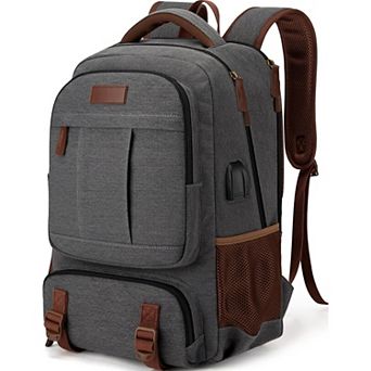AKSZRI Canvas Laptop Backpack with USB Port-Travel Work Rucksack Fits 17.3" Laptop for Men&Women