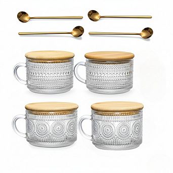 Coffee Bar Accessories Set Glass Mugs with Lids and Included Spoons