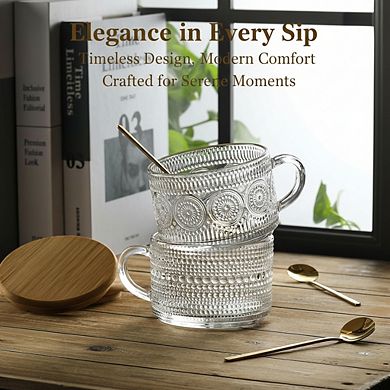 Coffee Bar Accessories Set Glass Mugs with Lids and Included Spoons