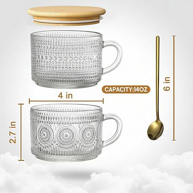 Coffee Bar Accessories Set Glass Mugs with Lids and Included Spoons