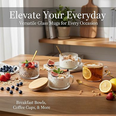 Coffee Bar Accessories Set Glass Mugs with Lids and Included Spoons